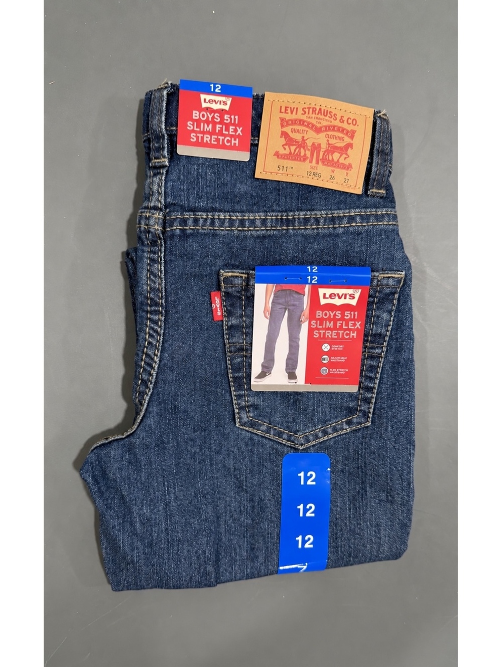 Levi’s Boys 511 Slim Flex Stretch Jeans Adjustable Waist NWT Size 12